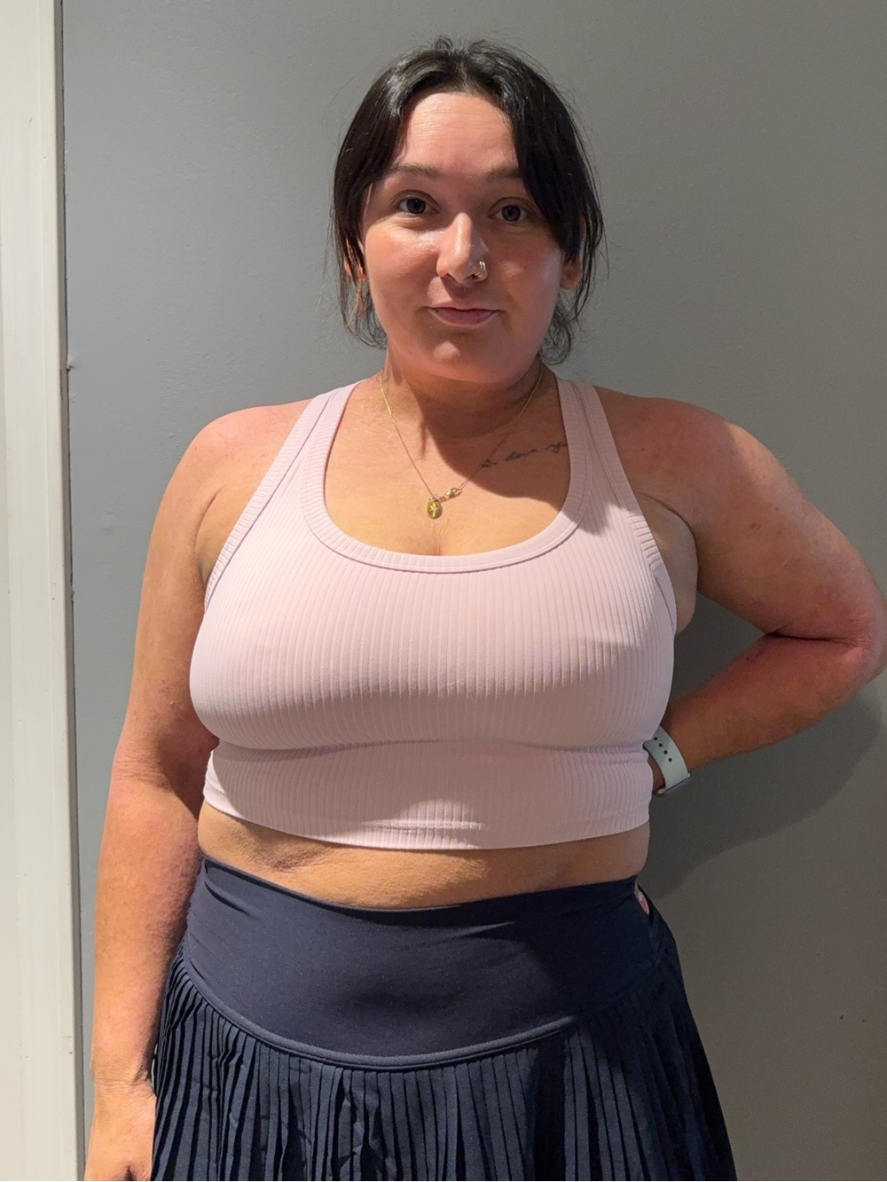 In Motion Ribbed Light Pink Long Line Sports Bra Crop Top - M